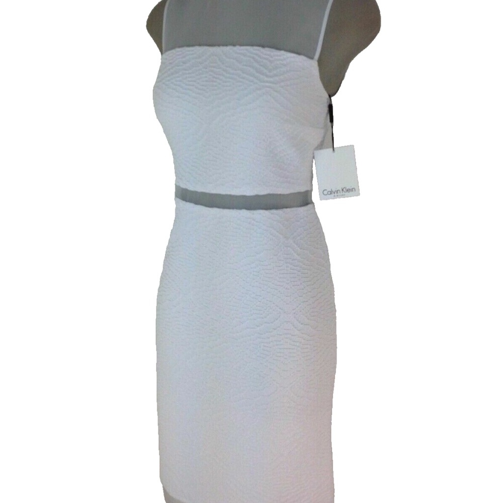 Calvin Klein Women's White Textured Bridal Engagement Illusion Cocktail Dress 6
